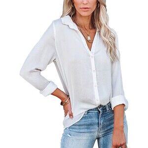 Diosun Button Down Long Sleeve Blouse White Sz S